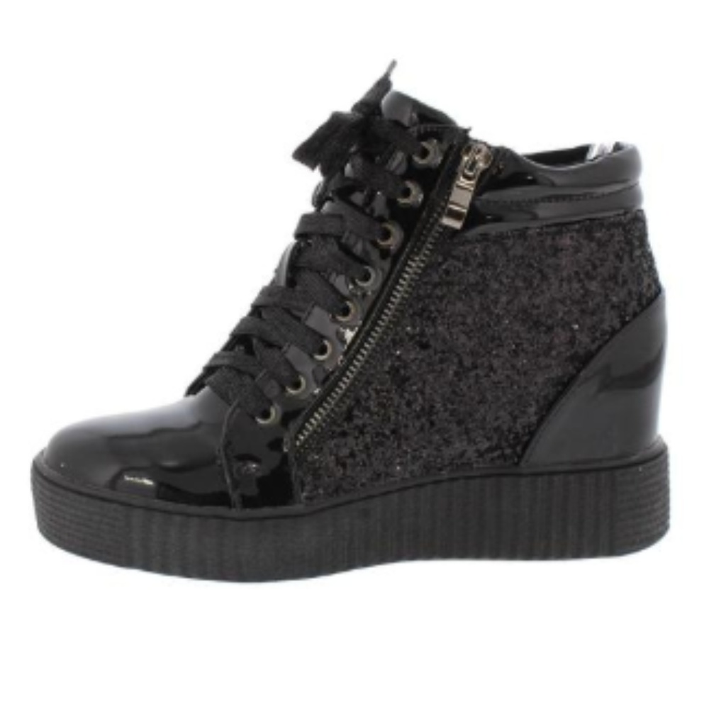 GLITTER LACE UP SIDE ZIP SNEAKER WEDGE Size: 6/6.5